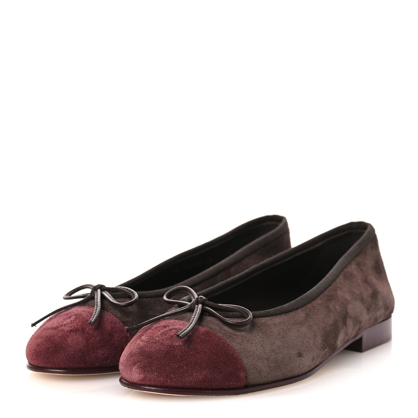 Suede Calfskin Cap Toe CC Ballerina Flats 36 Dark Brown Burgundy