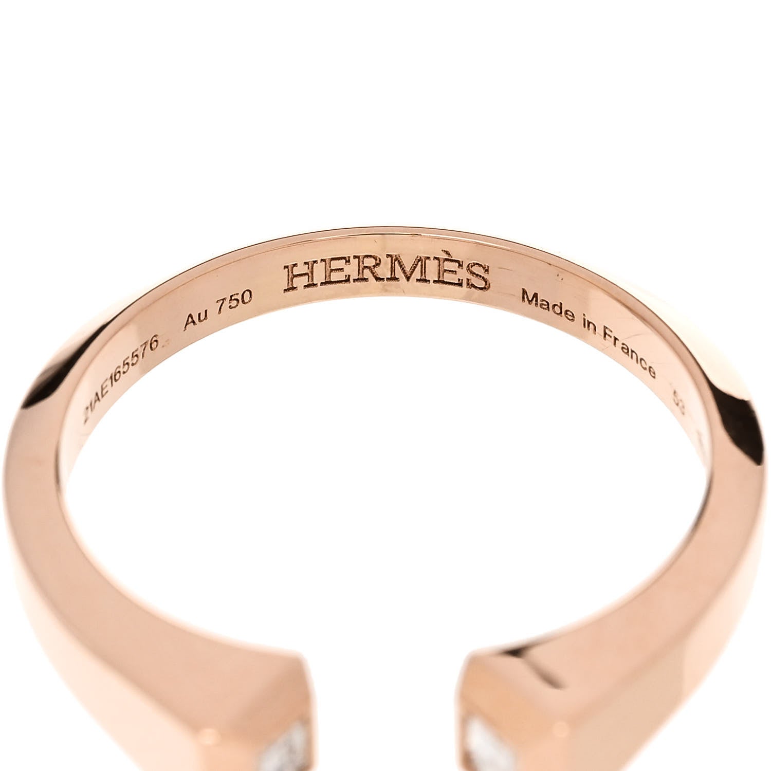 Hermes 18K Rose Gold Diamond PM Clou de Forge Ring 53 6.5 4 of 5