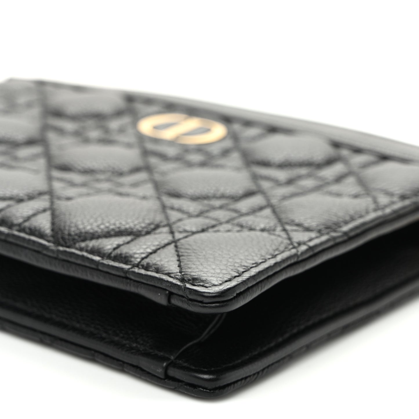 Calfskin Cannage Caro Zipped Pouch With Chain Black