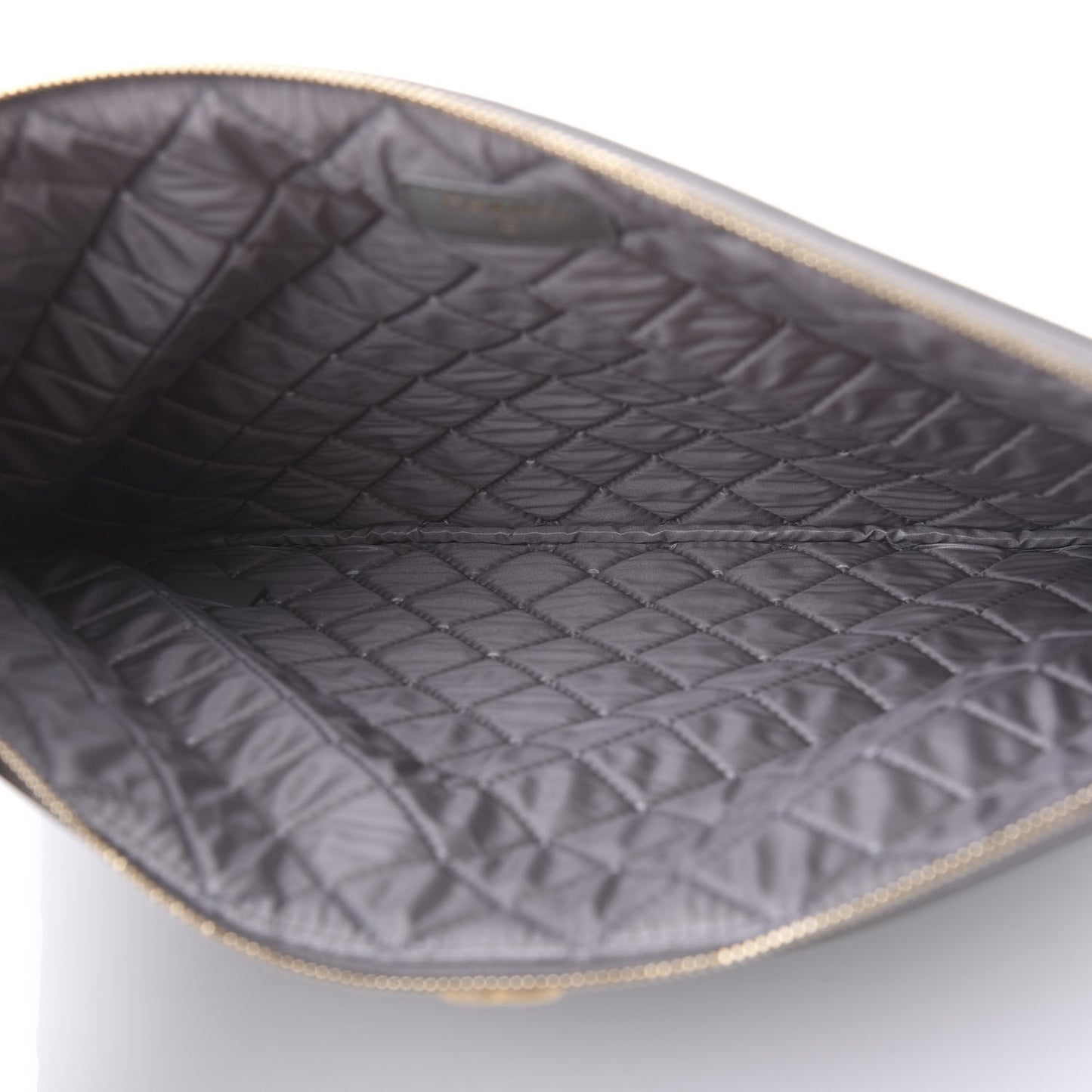 Lambskin Quilted Large Boy Zip Pouch Grey