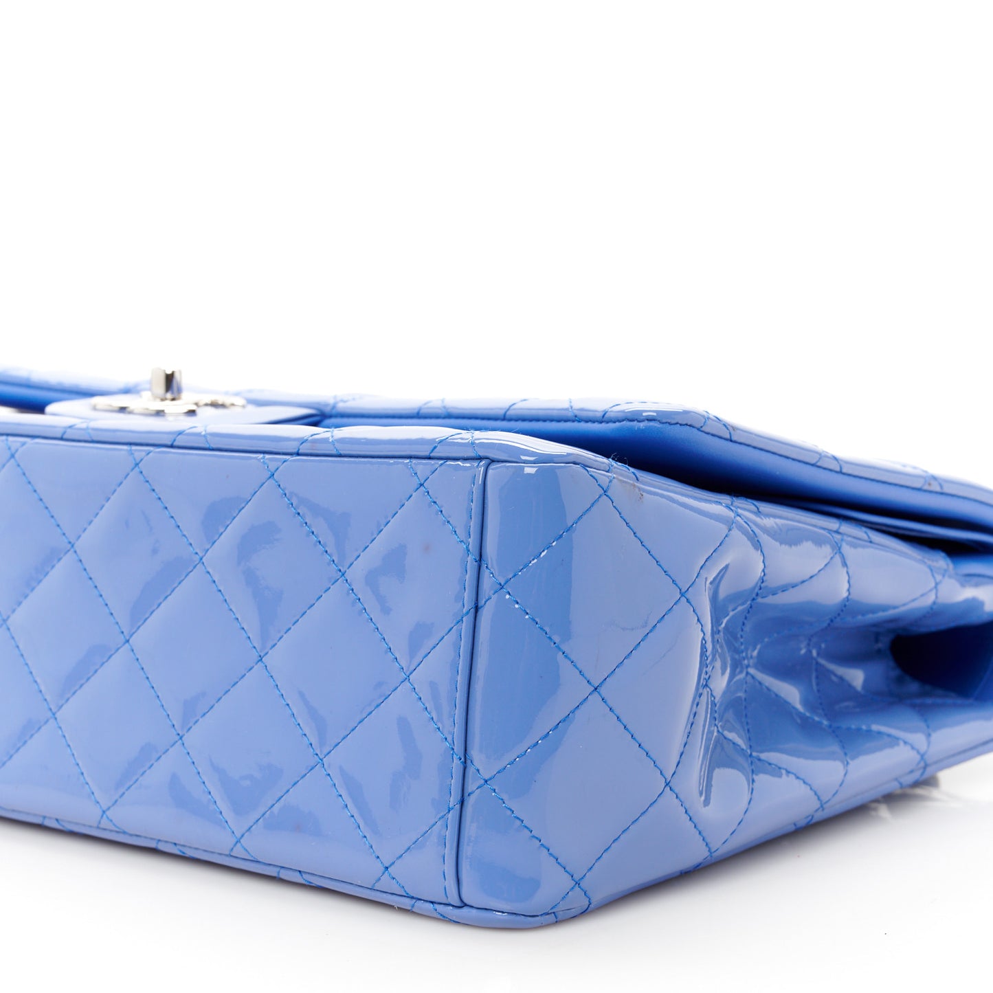 Patent Calfskin Quilted Maxi Double Flap Blue