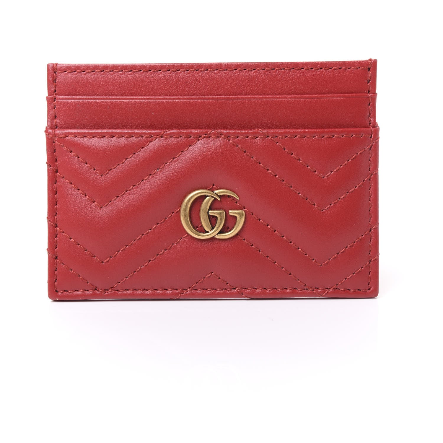 Gucci Calfskin Matelasse GG Marmont Card Holder Hibiscus Red 8 of 9
