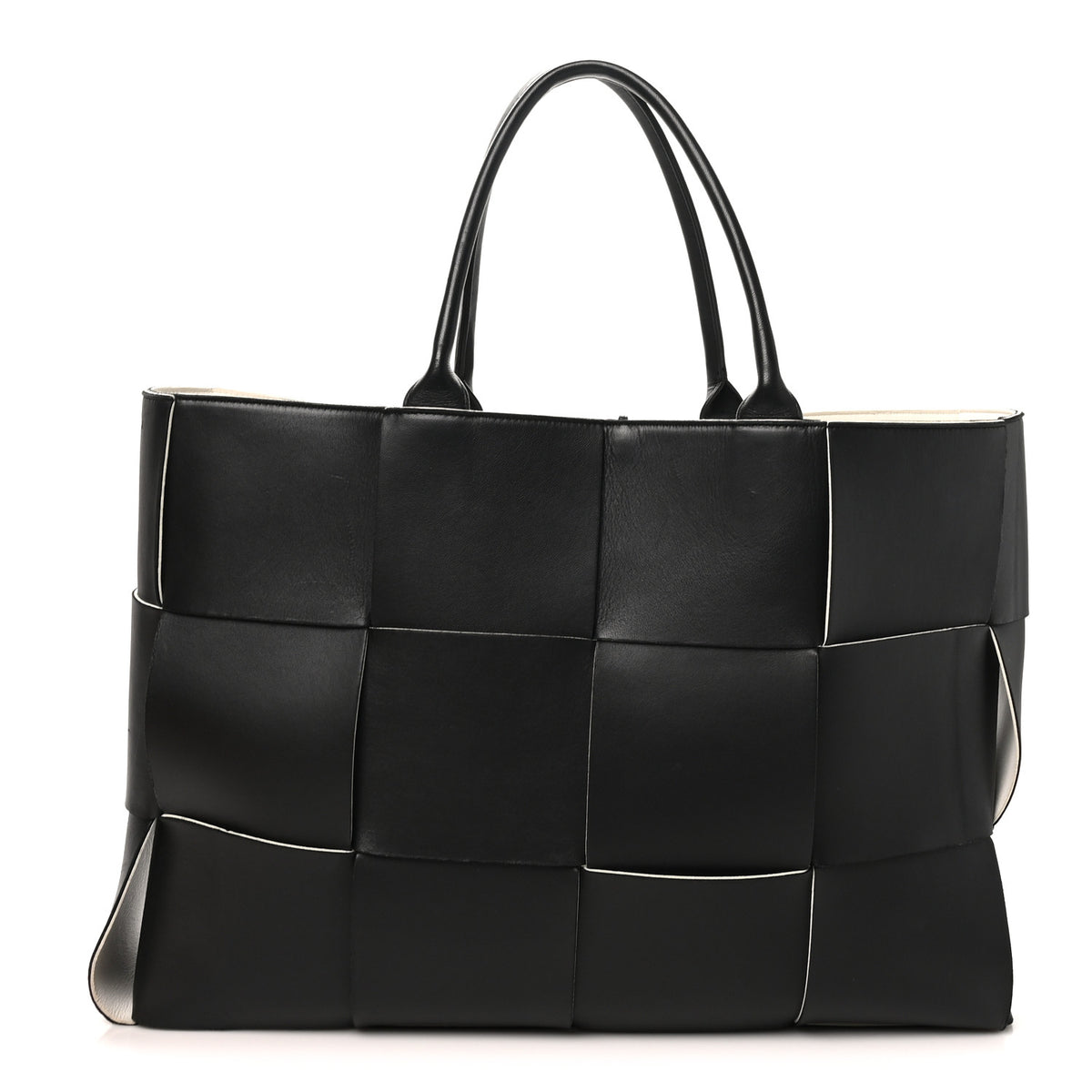 Nappa Maxi Intrecciato Large Arco Tote Black White