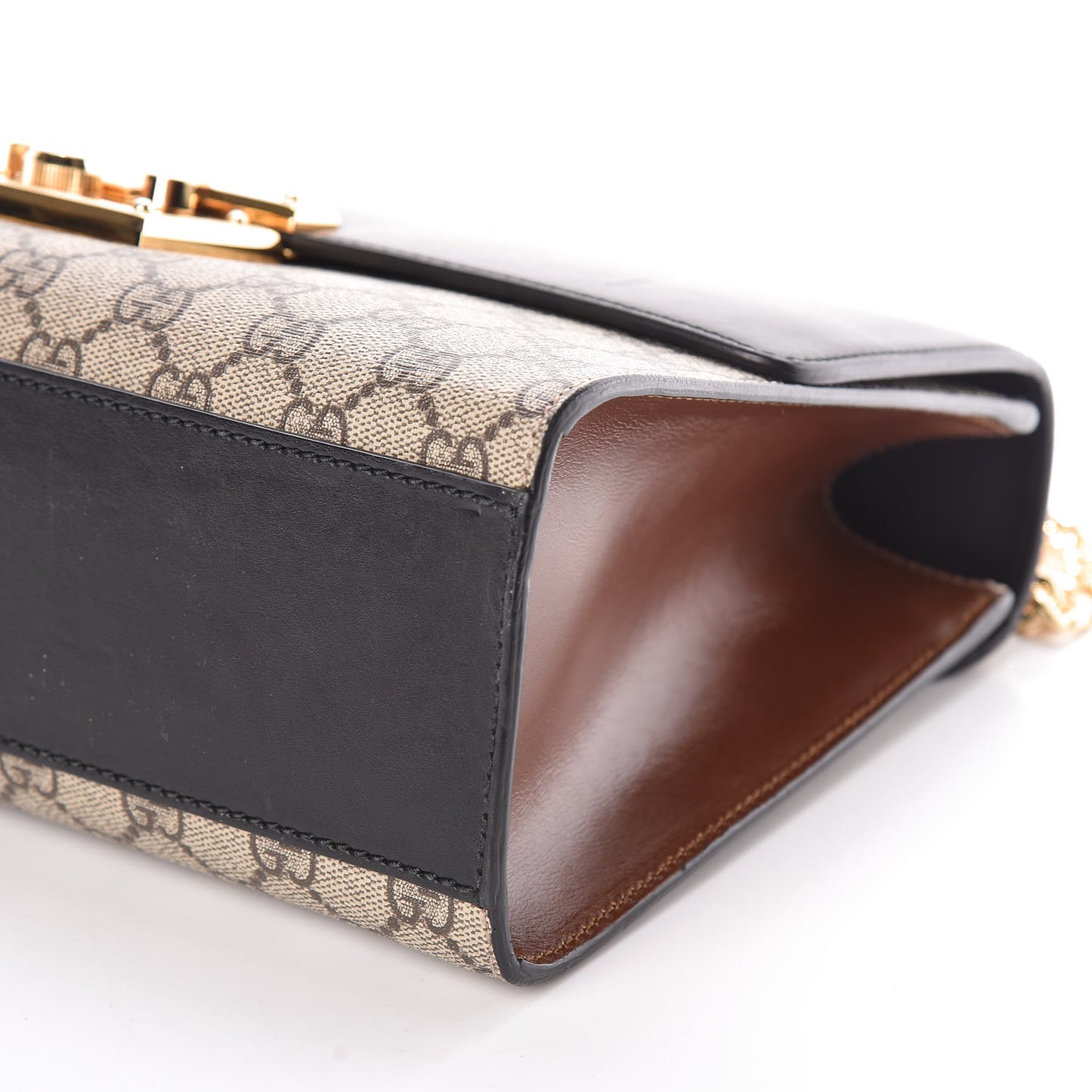 GG Supreme Monogram Calfskin Medium Padlock Shoulder Bag Beige Black Cuir