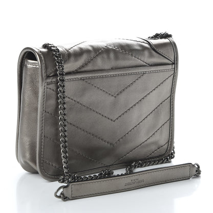 Saint Laurent Metallic Calfskin Matelasse Monogram Niki Chain Wallet Platinum 2 of 8