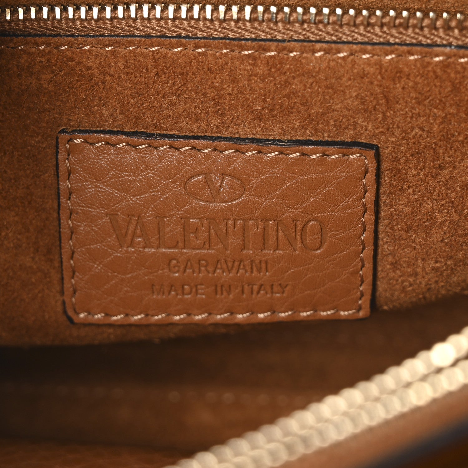 Valentino Garavani Pebbled Calfskin Medium Rockstud Top Handle Shoulder Bag Cognac 6 of 9