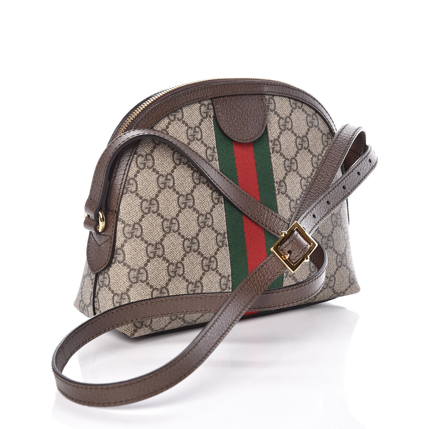 Gucci GG Supreme Monogram Textured Dollar Calfskin Web Small Ophidia Dome Shoulder Bag Beige Ebony New Acero 3 of 9
