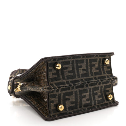 Fendi Fabric Jacquard Paillettes Vitello Seta FF 1974 Petite Peekaboo I SEE U Satchel Tobacco Moro 4 of 12