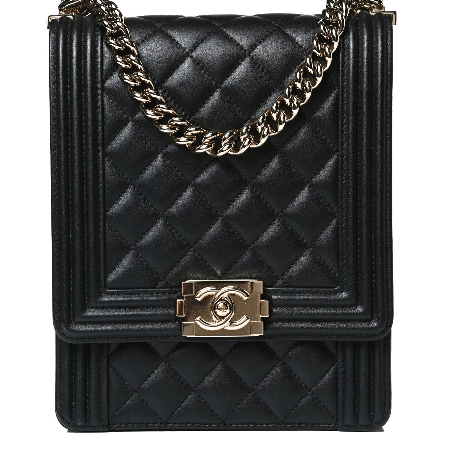 Calfskin Quilted North South Boy Flap Black