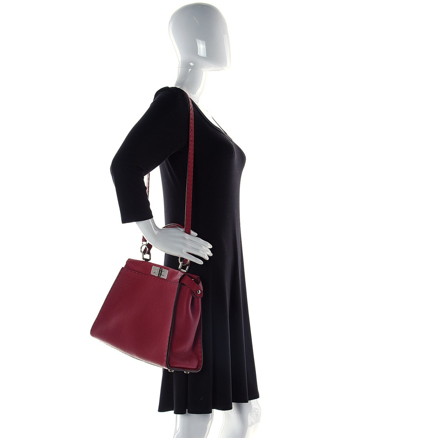 Fendi Cuoio Romano Selleria Bi-Color Medium Peekaboo Iconic Satchel Rosso Latte 2 of 18