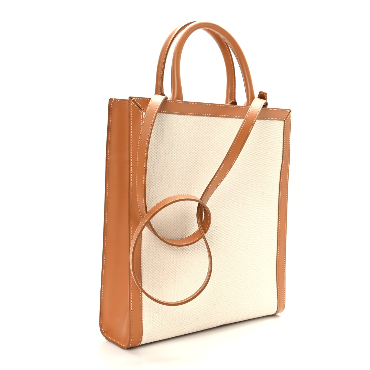 Canvas Calfskin Logo Print Small Vertical Cabas Natural Tan