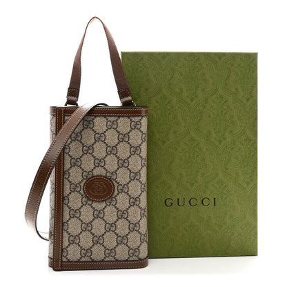 Gucci Supreme Monogram Textured Calfskin Retro Interlocking G Medium Wallet On Strap Beige Ebony Brown Sugar 11 of 11
