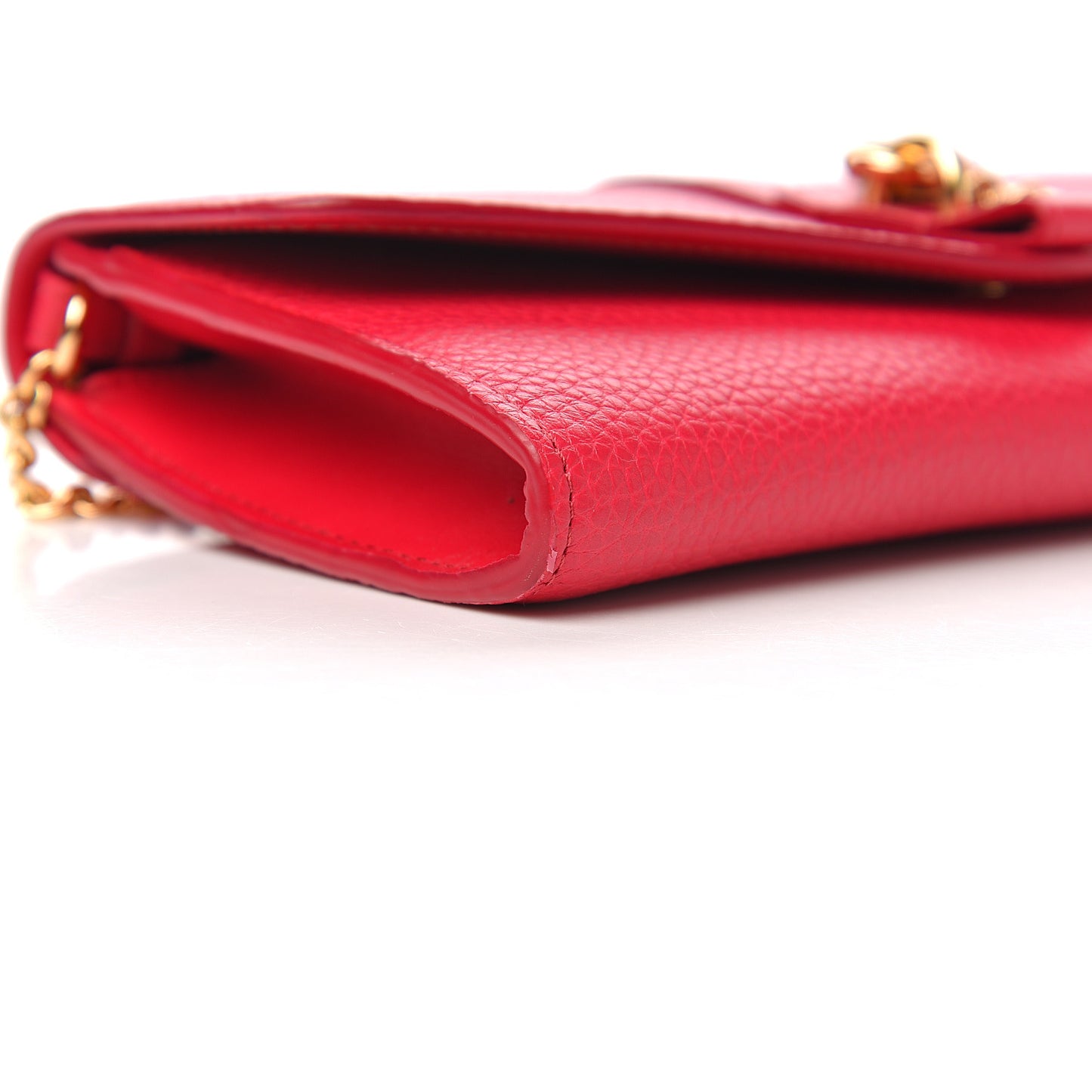 Shiny Grained Calfskin Aby Wallet on Chain Crimson Pink