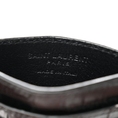 Saint Laurent Calfskin Crocodile Embossed Card Case Black 6 of 7