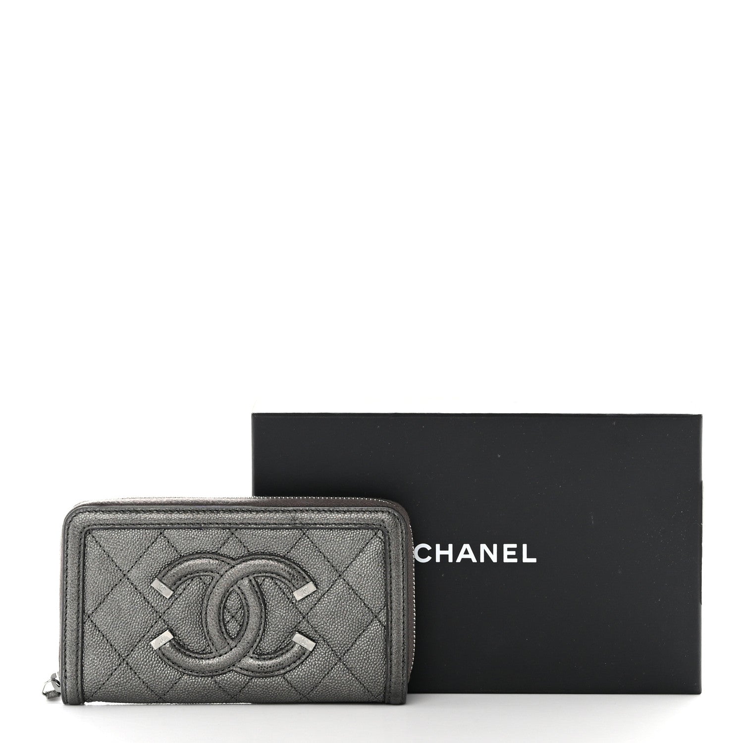Chanel Caviar Quilted Medium Filigree Zip Around Wallet Dark Silver 9 of 9
