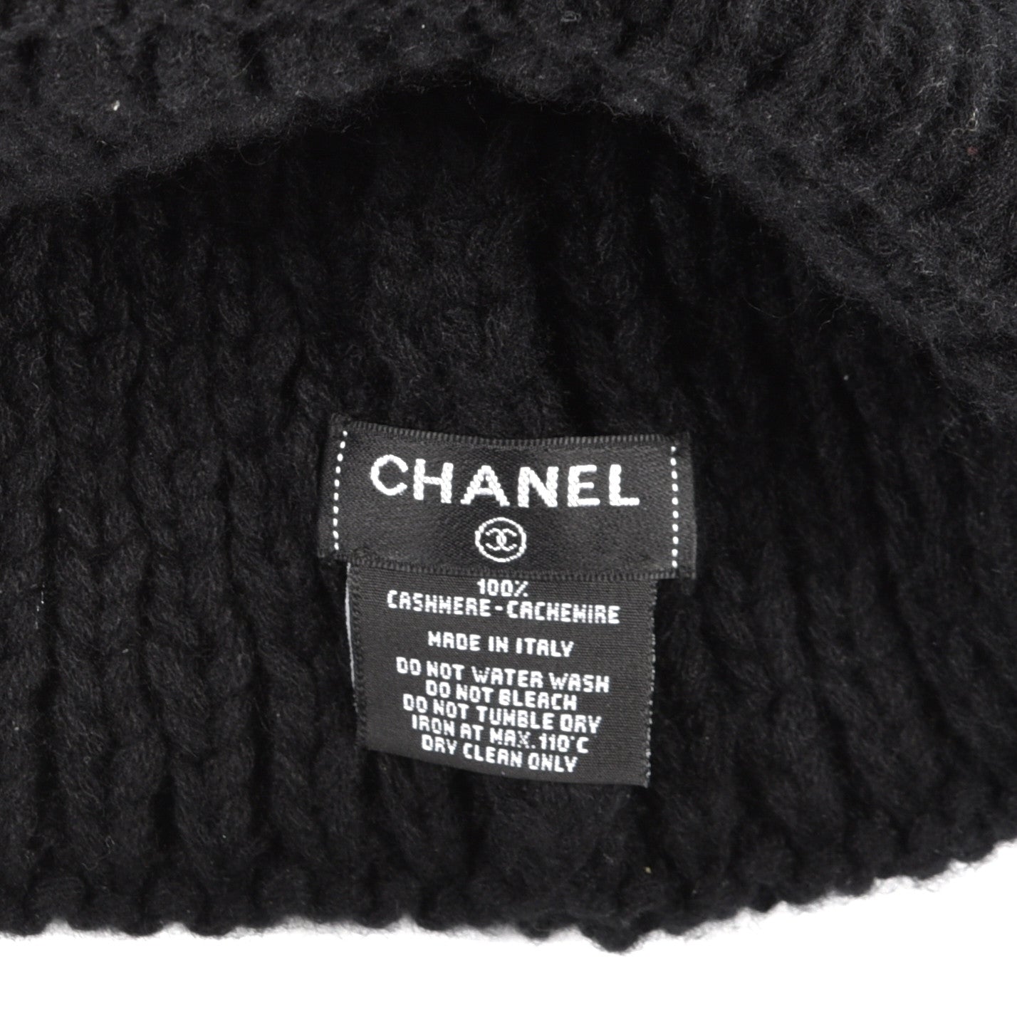 Wool Cashmere CC Beanie Hat Black White