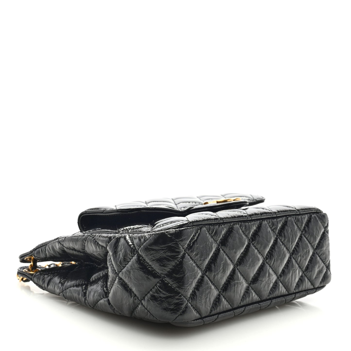 Shiny Crumpled Calfskin Quilted Wavy CC Hobo Black