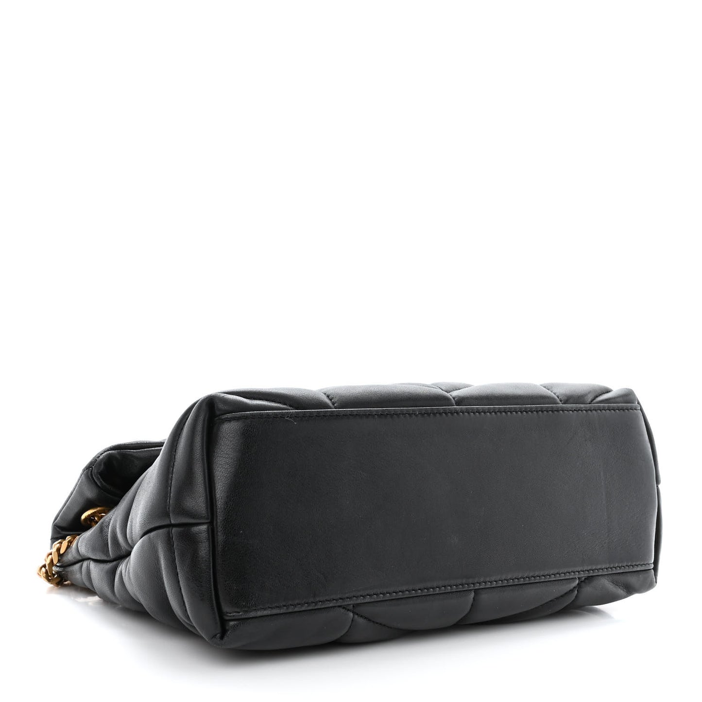 Lambskin Quilted Small Loulou Puffer Monogram Chain Satchel Black