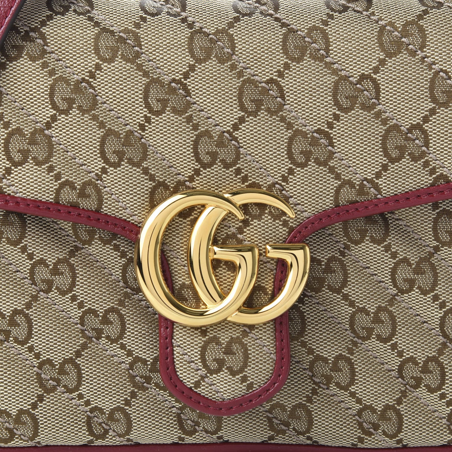 Monogram Glazed Calfskin Matelasse Diagonal Mini GG Marmont Top Handle Shoulder Bag Beige Ebony New Cherry Red