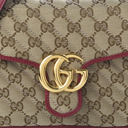 Gucci Monogram Glazed Calfskin Matelasse Diagonal Mini GG Marmont Top Handle Shoulder Bag Beige Ebony New Cherry Red 10 of 10