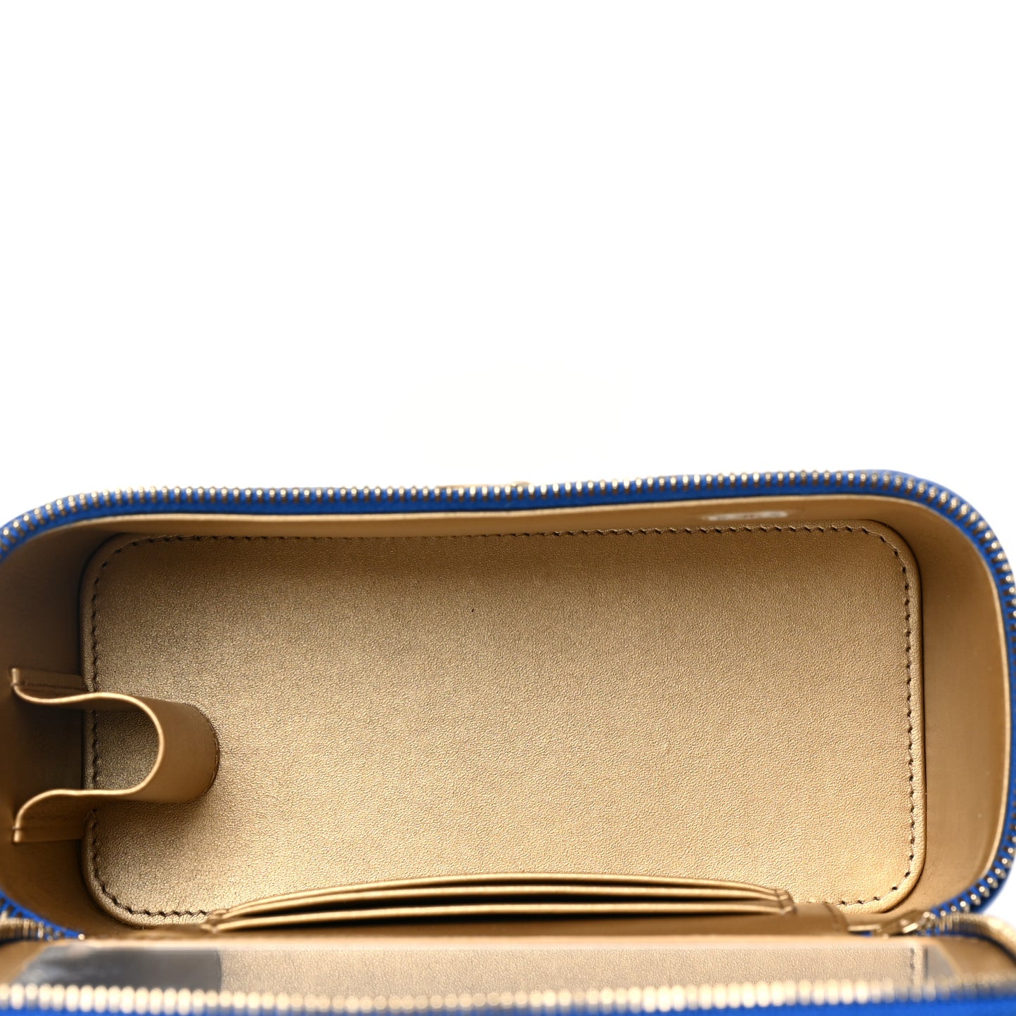 Lambskin Quilted Pearl Crush Small Vanity Case With Chain Blue