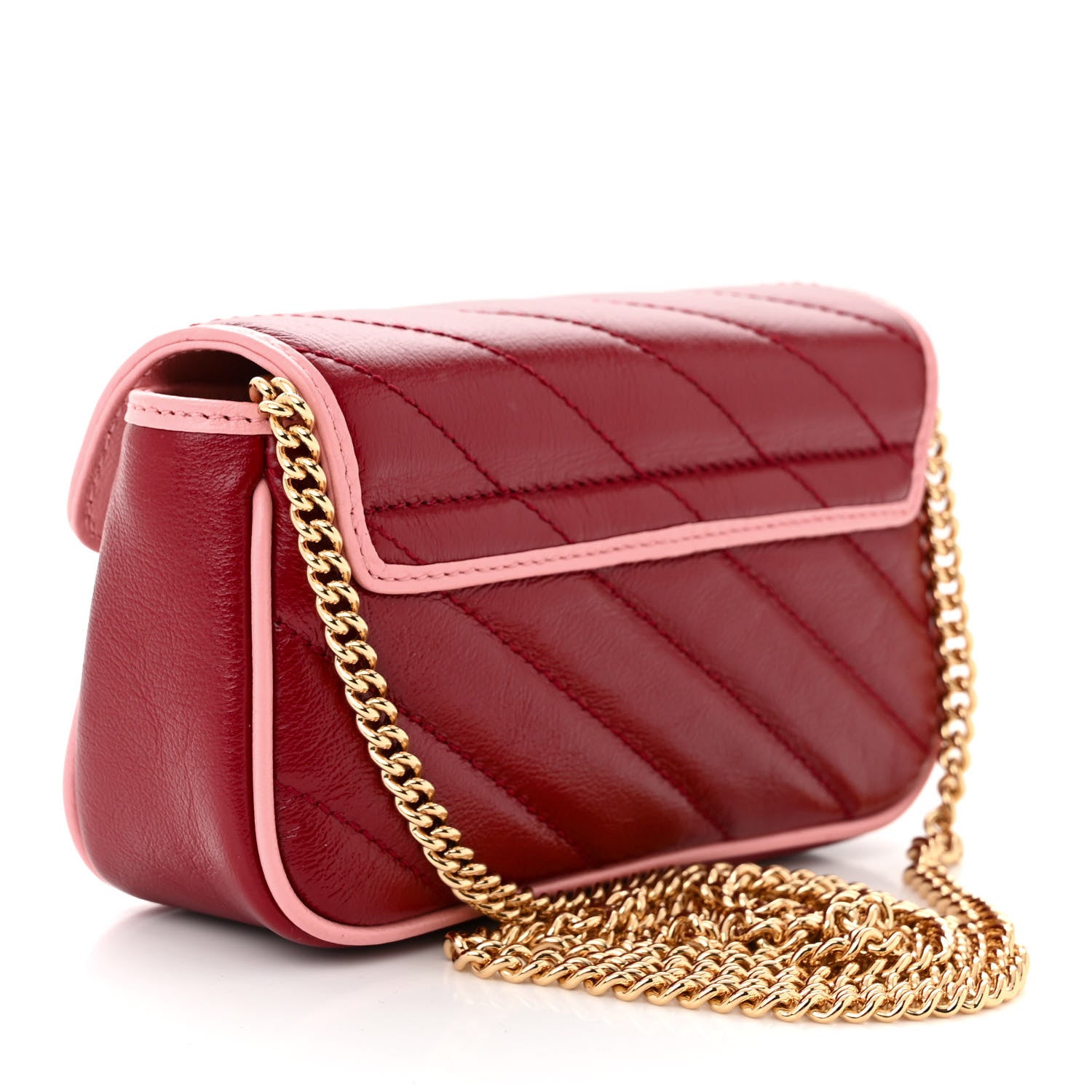 Gucci Azalea Calfskin Enamel Matelasse Diagonal Super Mini Torchon GG Marmont Shoulder Bag New Cherry Red Wild Rose 3 of 10