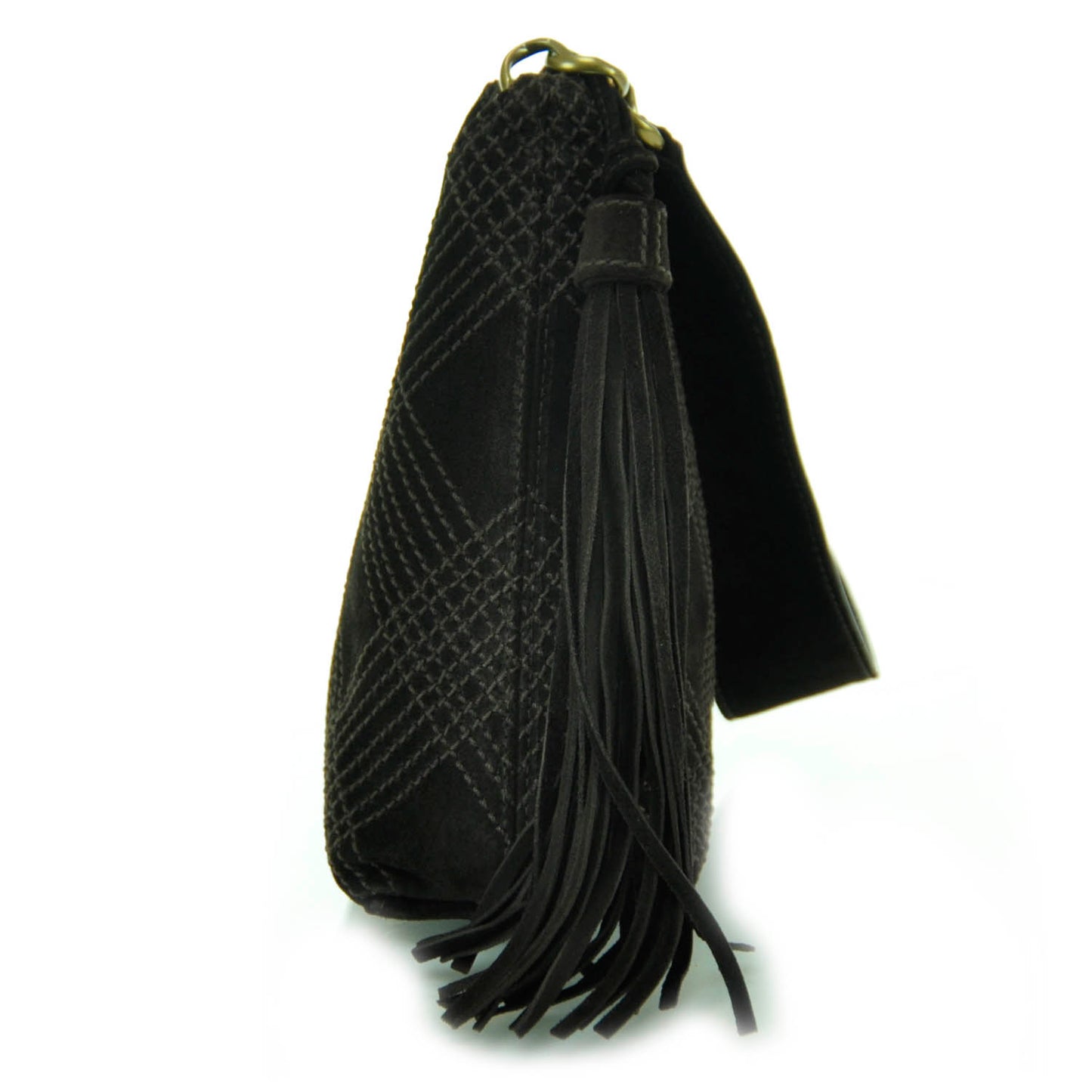 Suede Stitched Tassel CC Shoulder Bag Brown