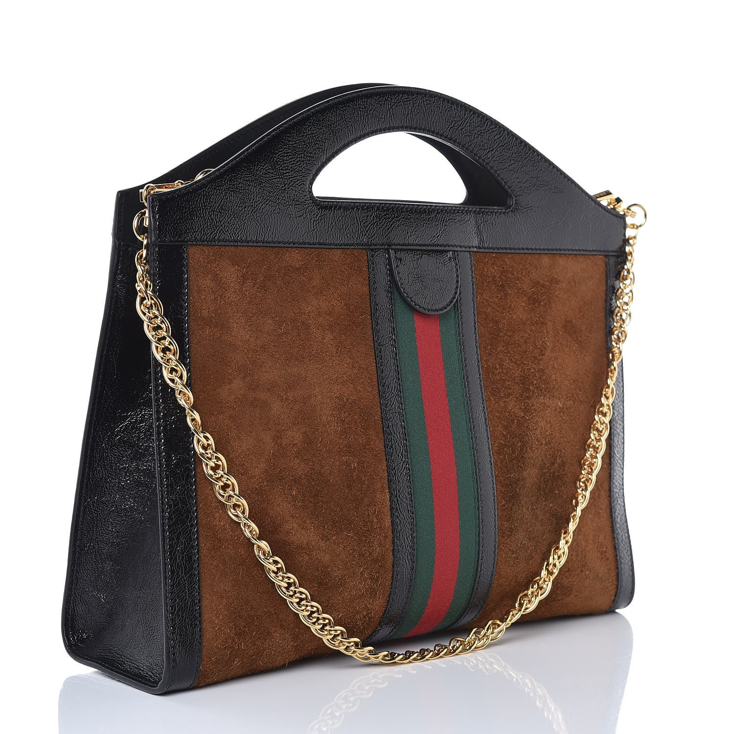 Gucci Suede Patent GG Web Medium Ophidia Top Handle Chain Nocciola Black 3 of 7