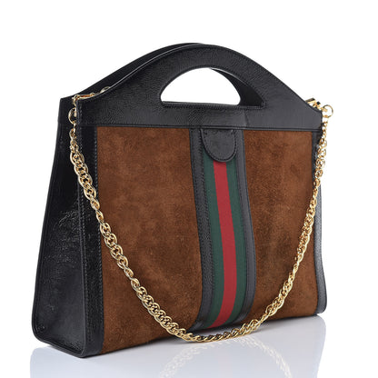 Gucci Suede Patent GG Web Medium Ophidia Top Handle Chain Nocciola Black 3 of 7