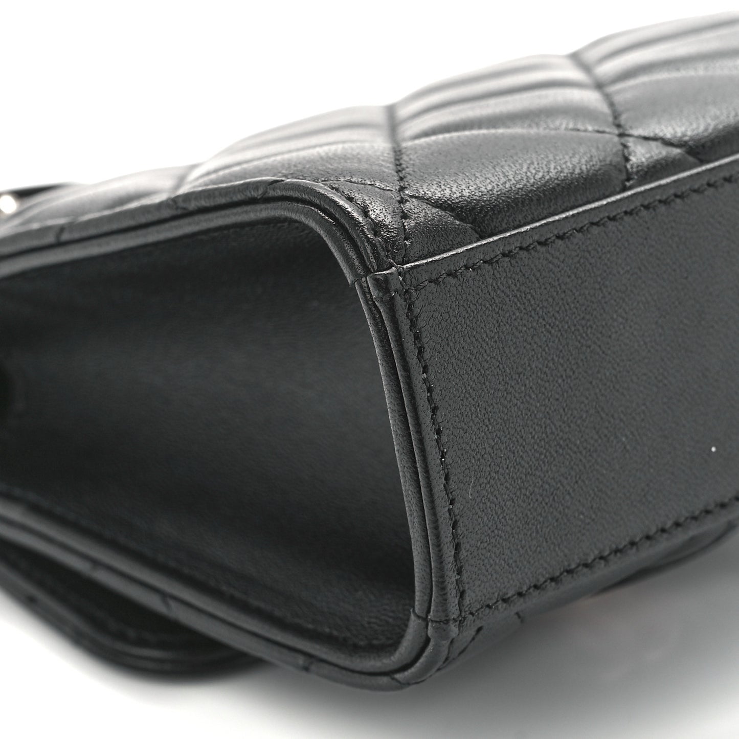 Lambskin Quilted Top Handle Flap Clutch With Chain Black