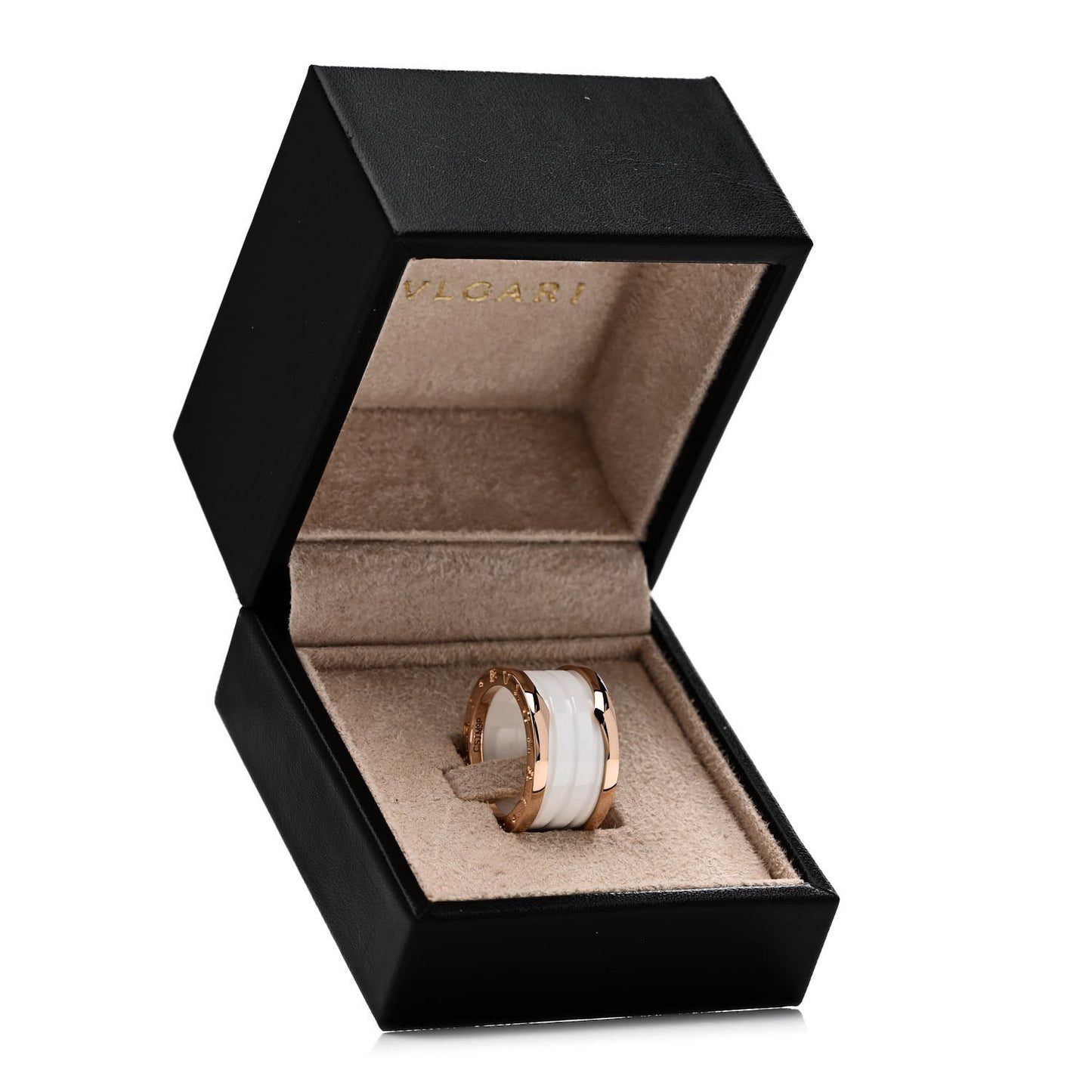 18K Rose Gold White Ceramic B.Zero1 Four-Band Ring 52 6