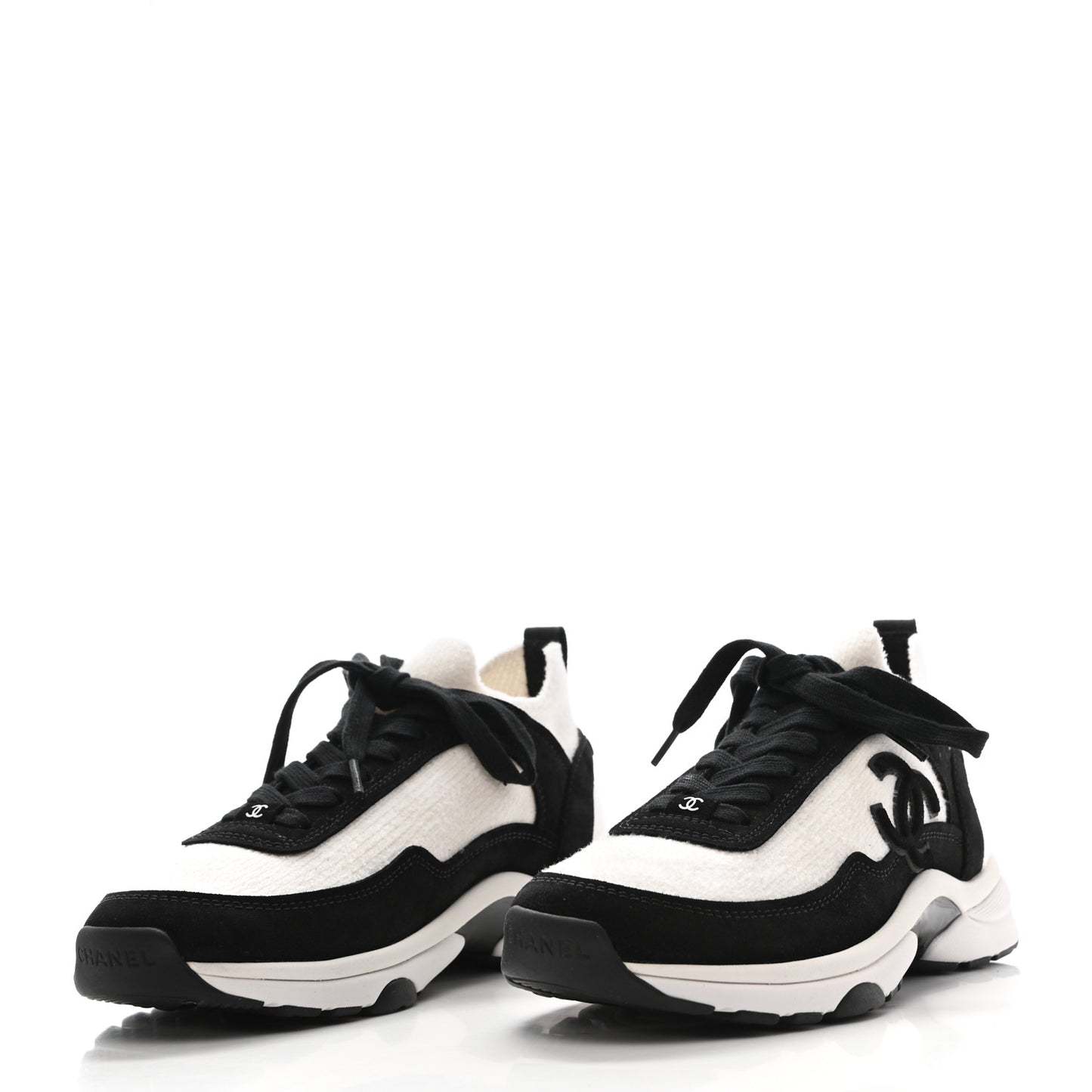 Fabric Suede Calfskin CC Sneakers 37 White Black