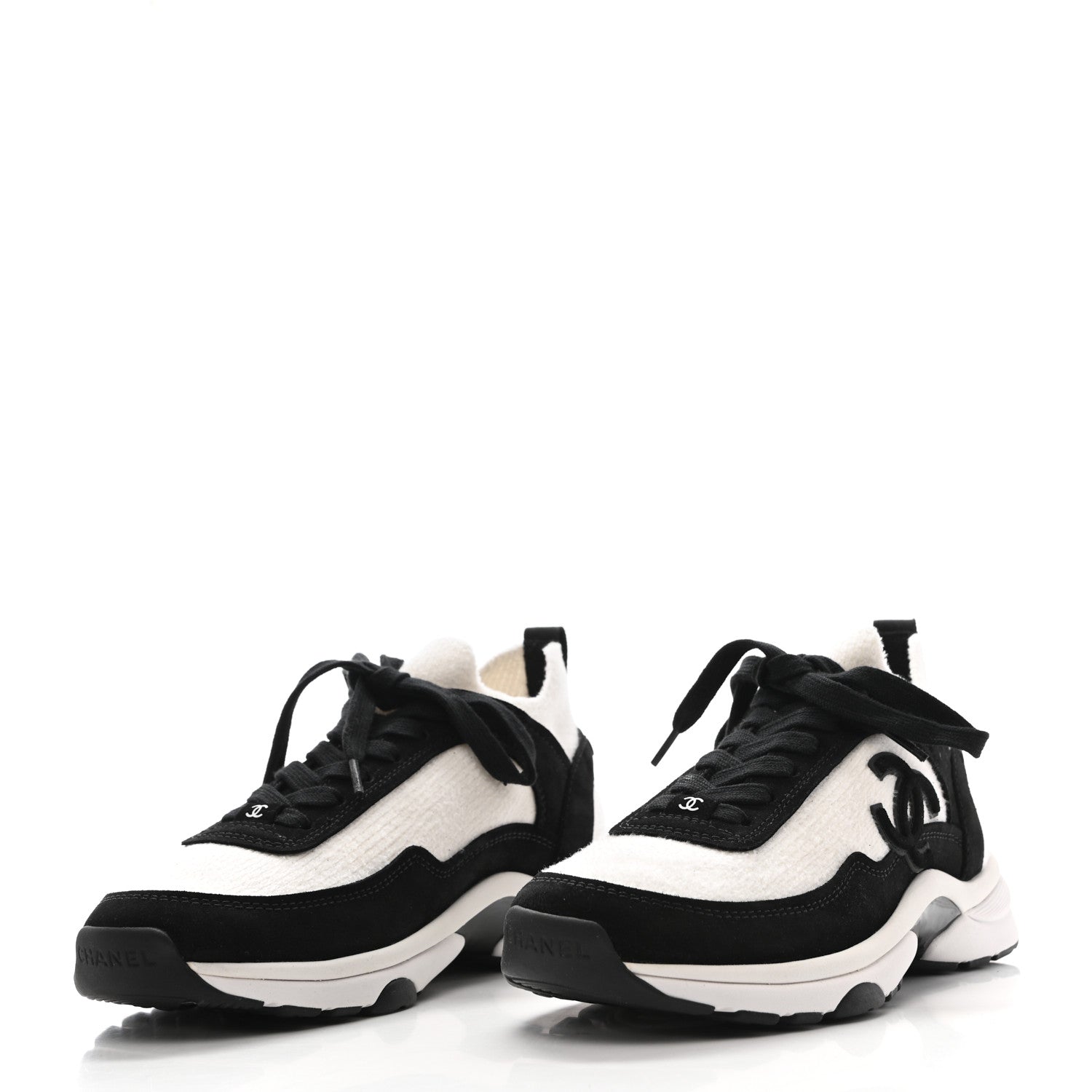 Chanel Fabric Suede Calfskin CC Sneakers 37 White Black 3 of 7