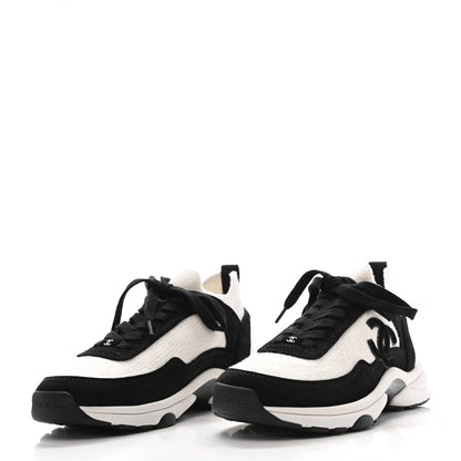 Chanel Fabric Suede Calfskin CC Sneakers 37 White Black 3 of 7