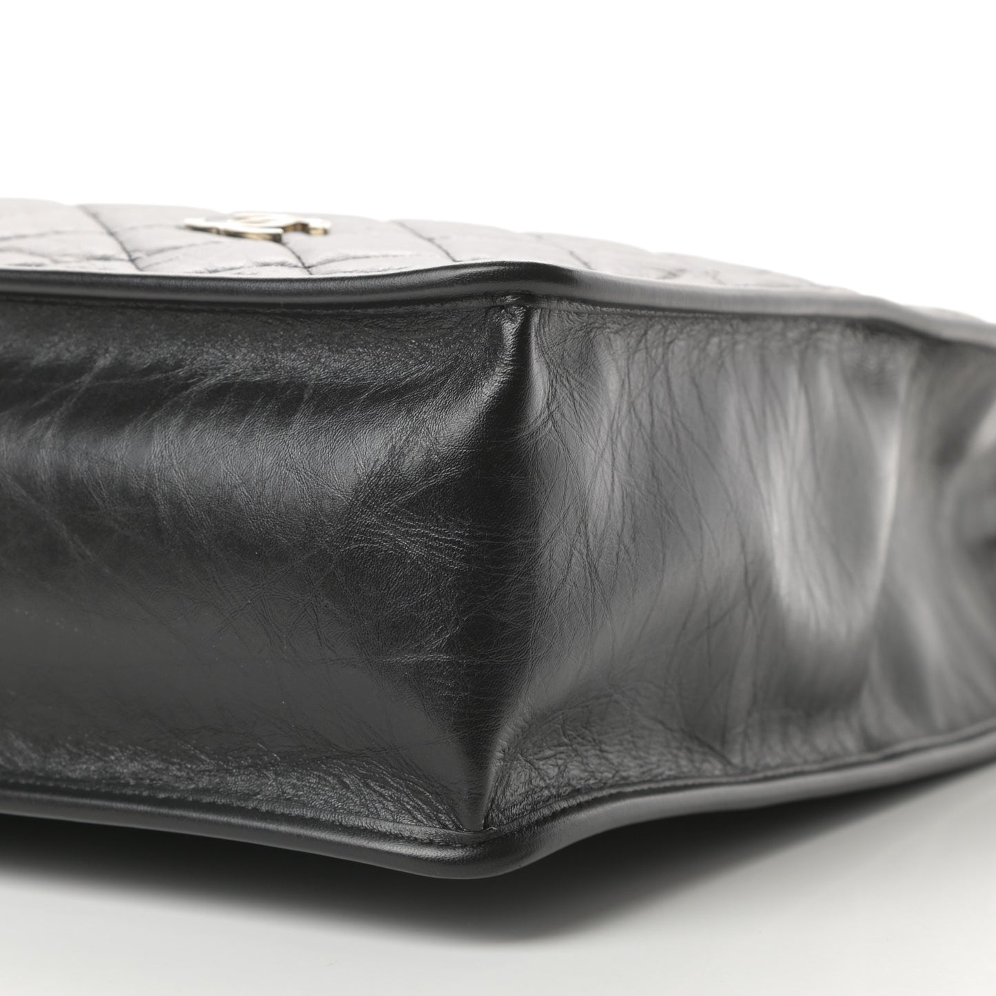 Aged Calfskin Medium Charm Shopping Bag Black