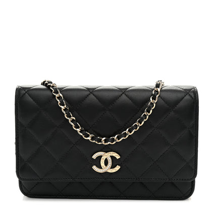 Chanel Lambskin Quilted Crystal CC Wallet On Chain WOC Black 1 of 11