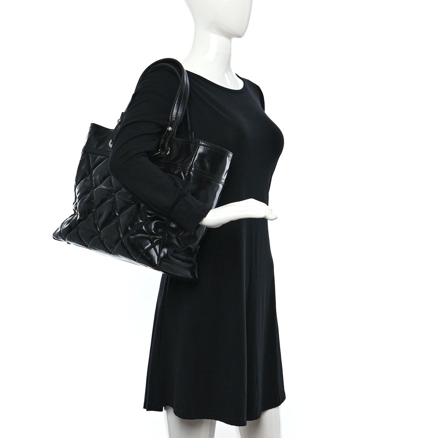 Vinyl Quilted Large Paris Biarritz Tote Black