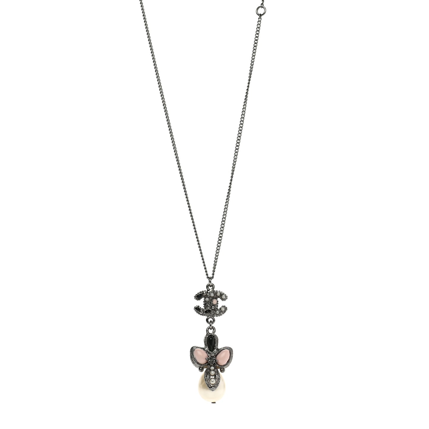 Ruthenium Pearl CC Drop Necklace