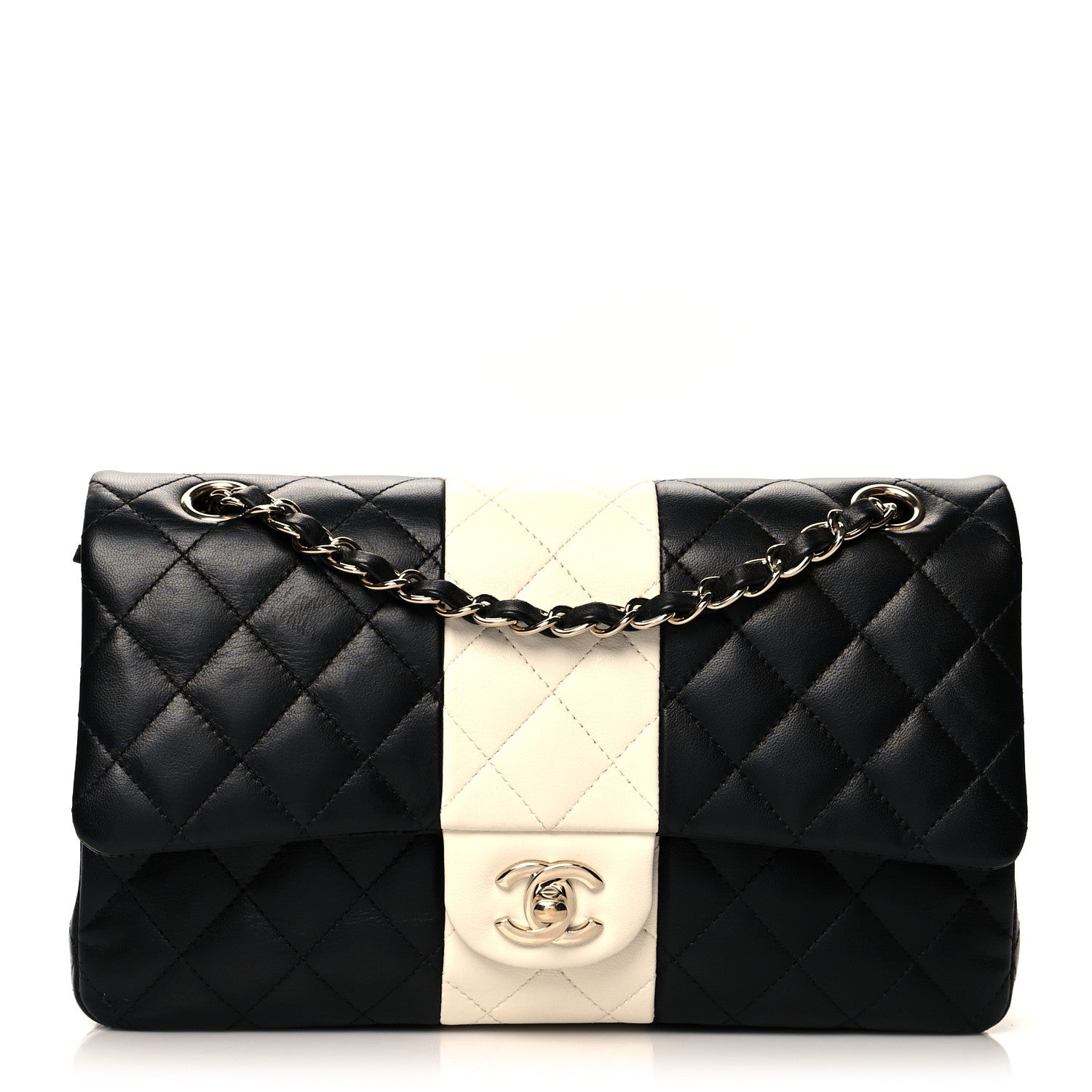 Chanel Lambskin Quilted Medium Double Flap Black White 1 of 10