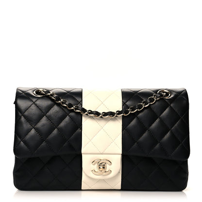 Chanel Lambskin Quilted Medium Double Flap Black White 1 of 10