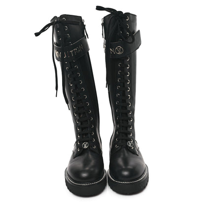 Louis Vuitton Monogram Calfskin Territory Tall Lace Up Ranger Boots 37 Black 2 of 8