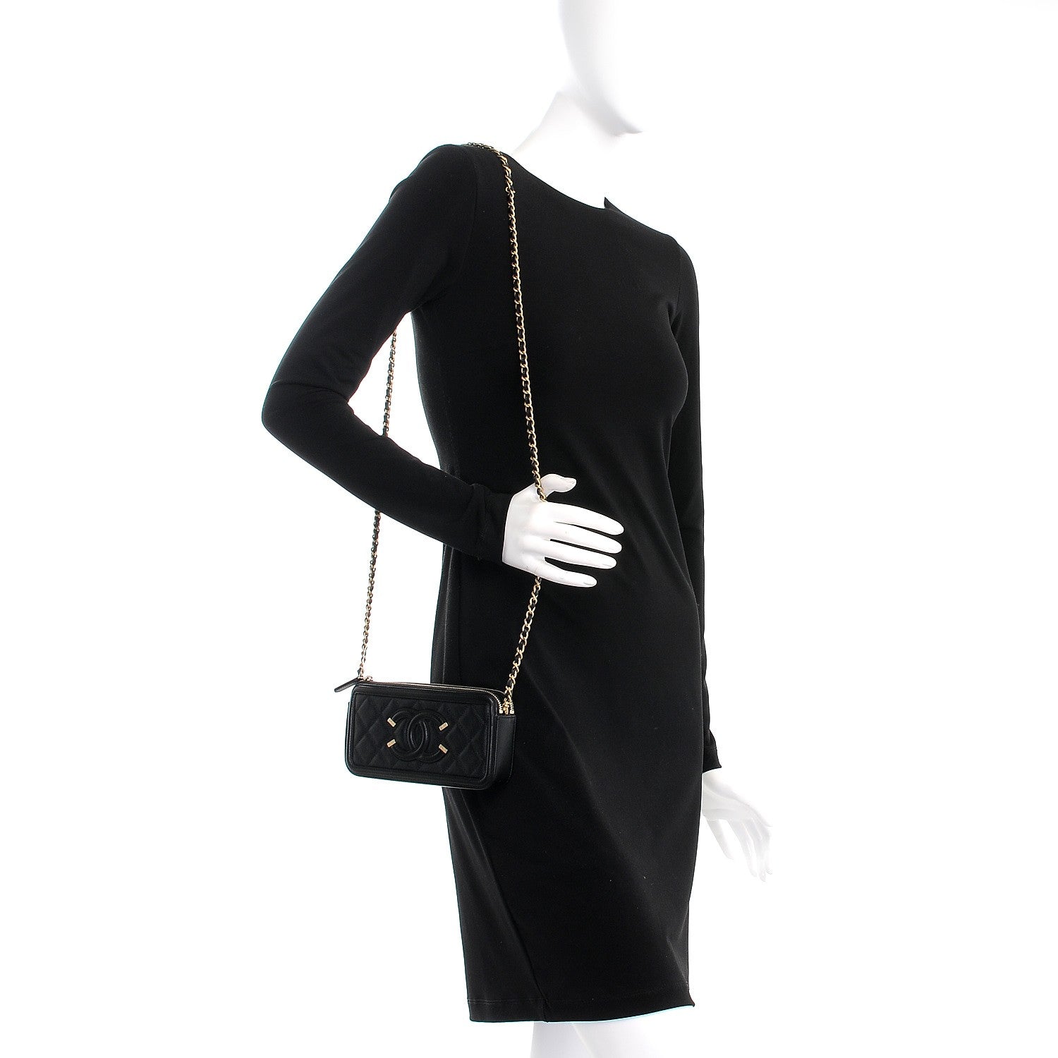 Chanel Caviar Quilted CC Filigree Clutch With Chain Black 2 of 10