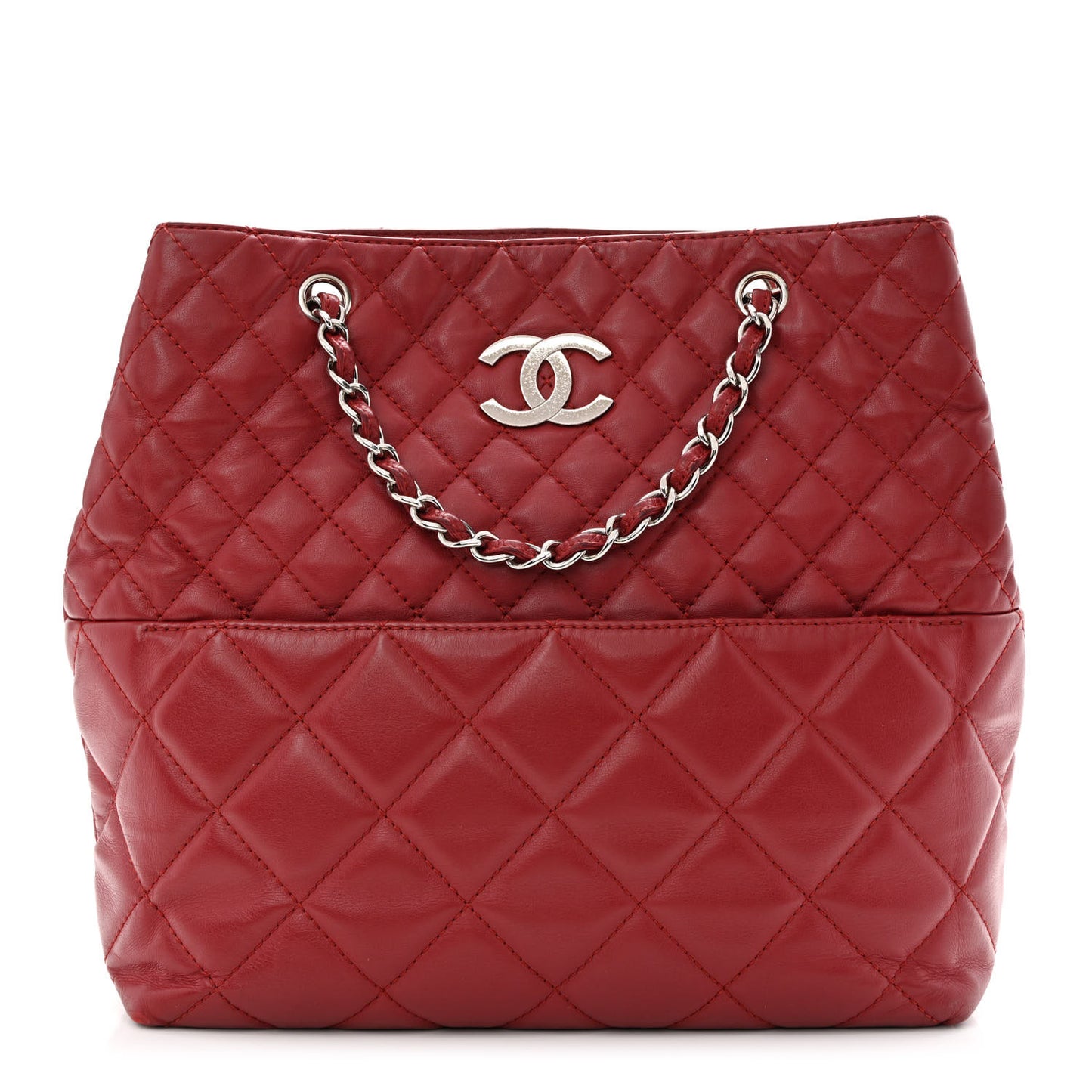 Calfskin Quilted In the Business North South Tote Red