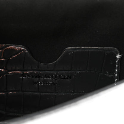 Alexander McQueen Metallic Calfskin Crocodile Embossed Skull Mini Shoulder Bag Silver 6 of 10