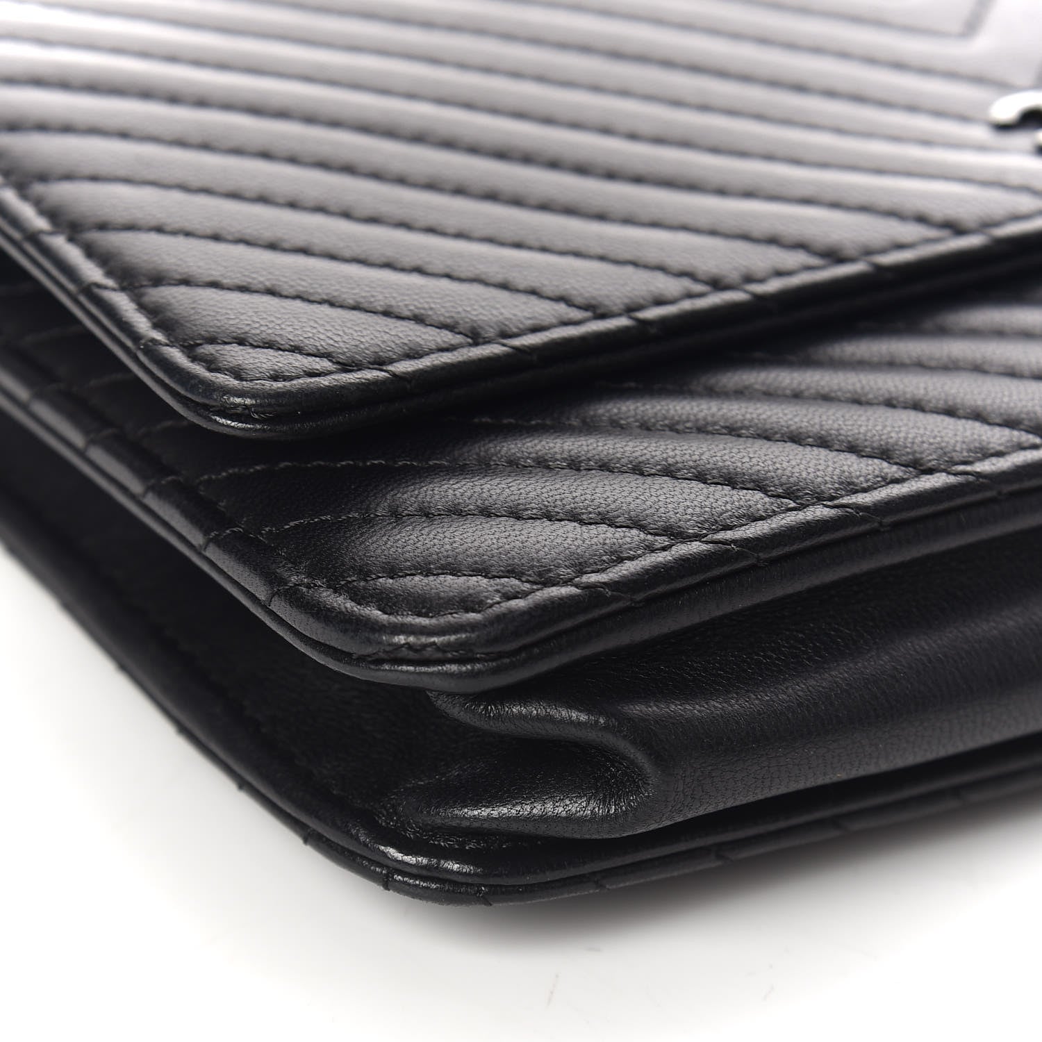 Chanel Lambskin Chevron Quilted Wallet On Chain WOC So Black 9 of 17