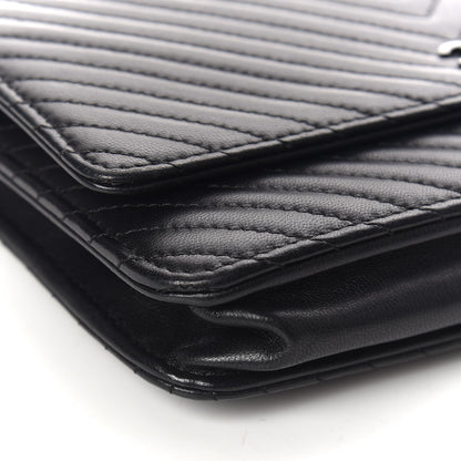Chanel Lambskin Chevron Quilted Wallet On Chain WOC So Black 9 of 17