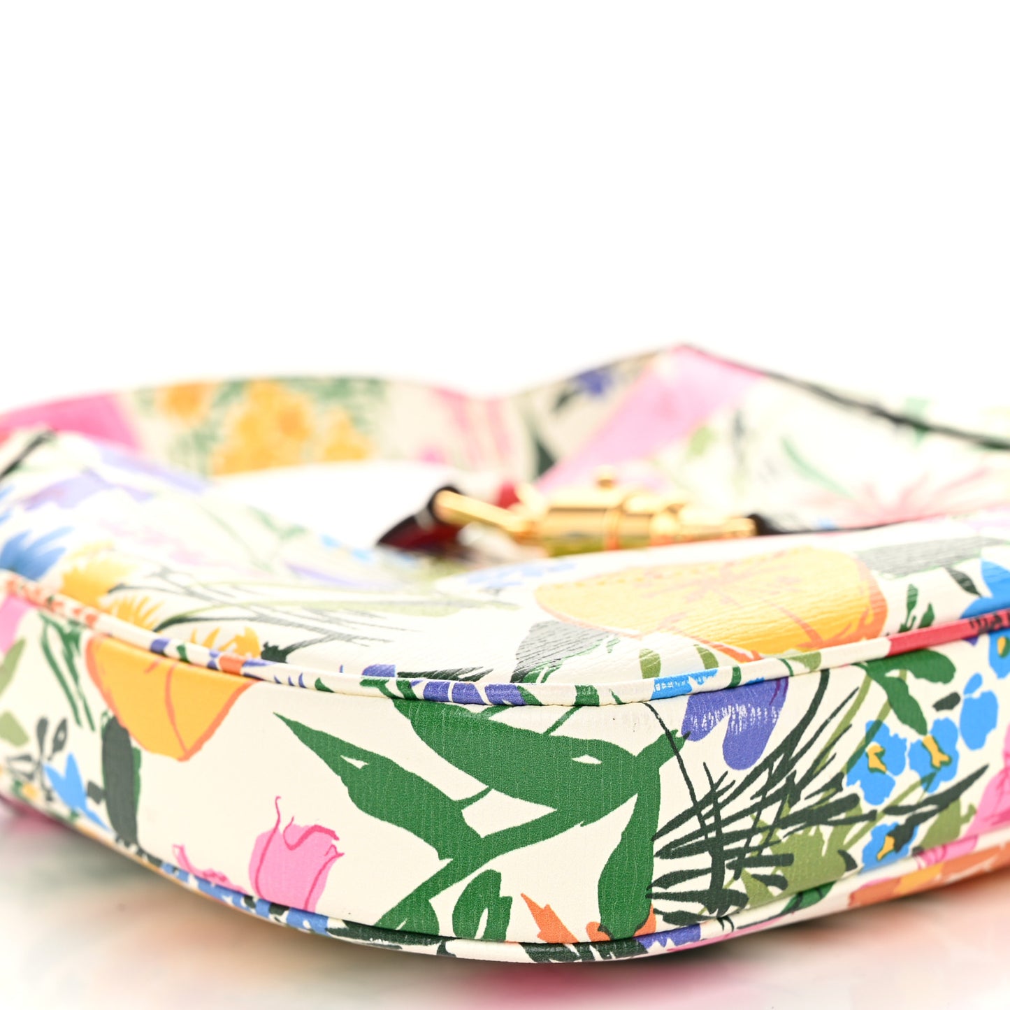 X KEN SCOTT New Shangai Calfskin Jardin D'Avril Floral Print Small Jackie 1961 Hobo Ivory Pink