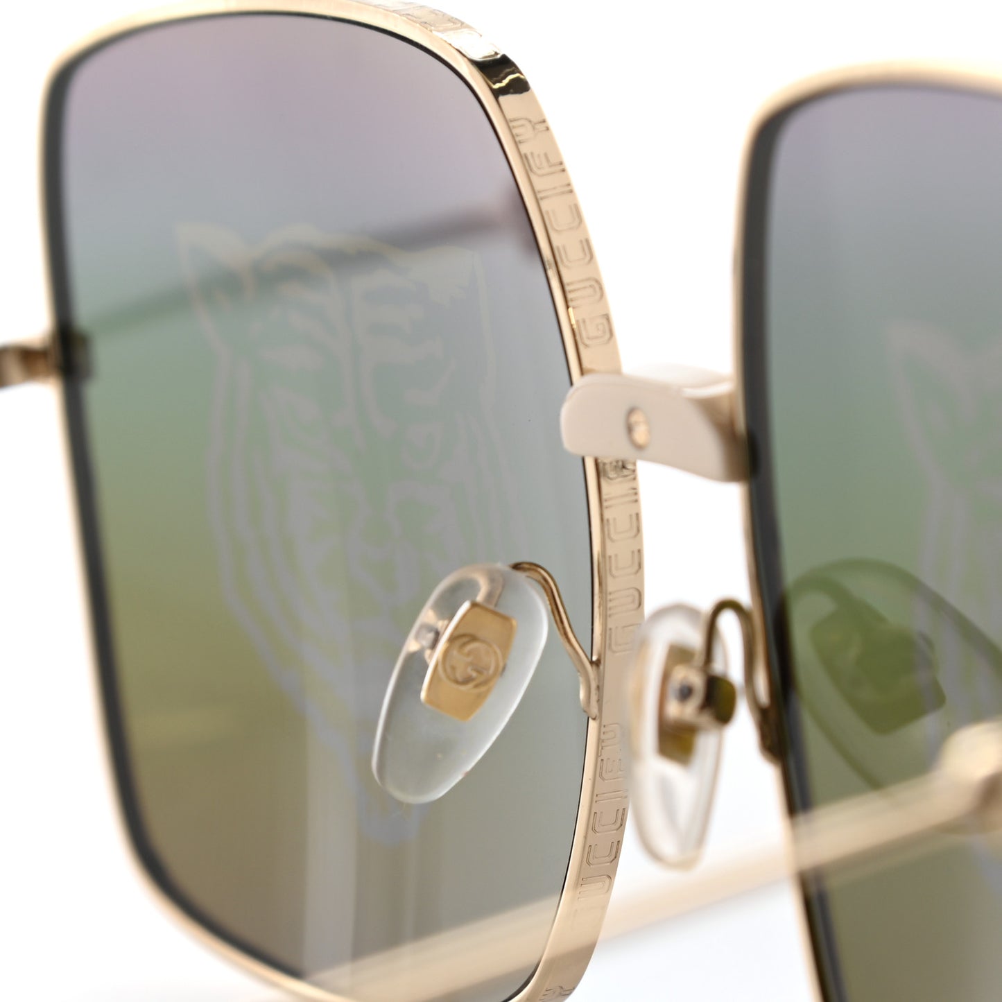 Metal Rectangular Frame Tiger Print Sunglasses GG0414S Gold