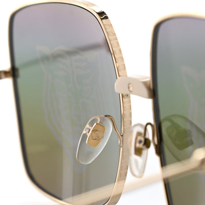 Gucci Metal Rectangular Frame Tiger Print Sunglasses GG0414S Gold 7 of 8