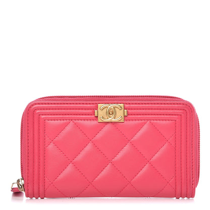 Chanel Lambskin Quilted Small Boy Zip Around Wallet Fuchsia 1 of 8